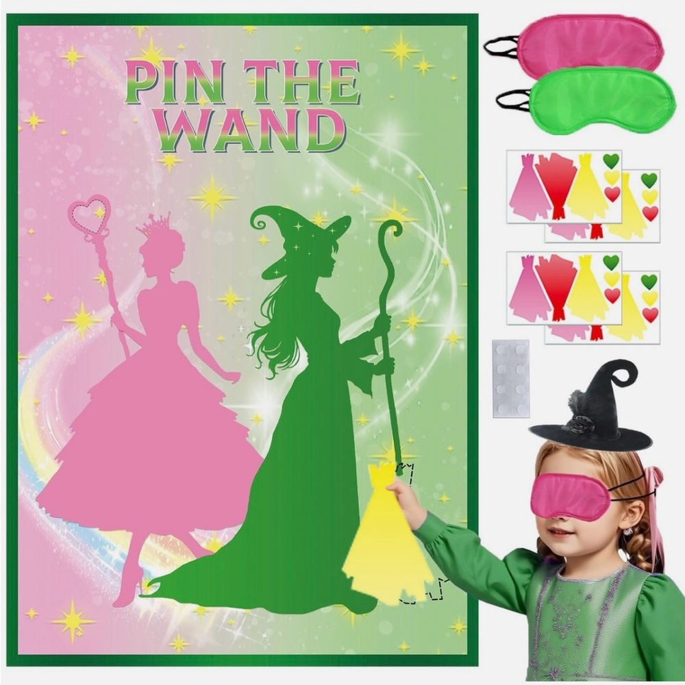 Pin the Wand Game Set with Green and Pink Colors